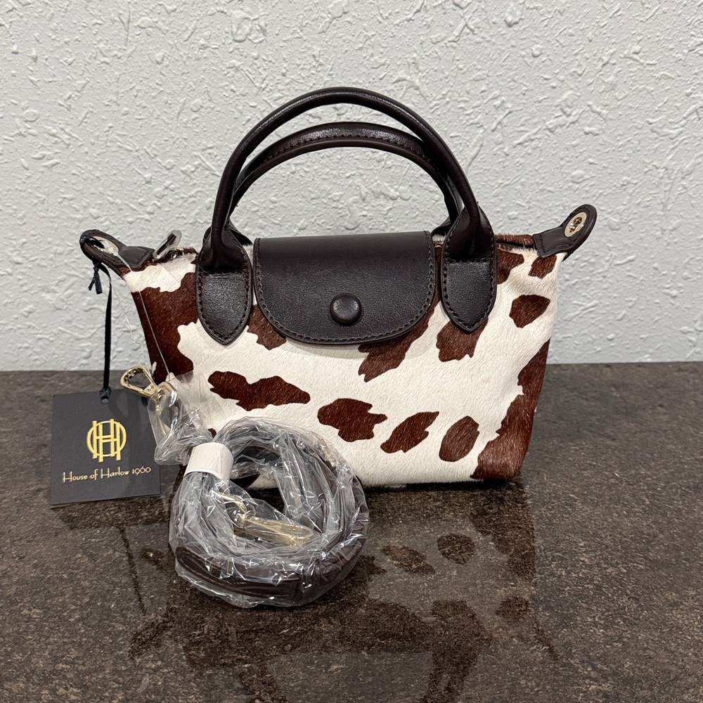 House of Harlow 1960 Mini Bag in White and Brown Cowhide